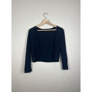 Talbots Women's Small Bolero Black Knit Cropped Sweater Top Open Jacket Size S